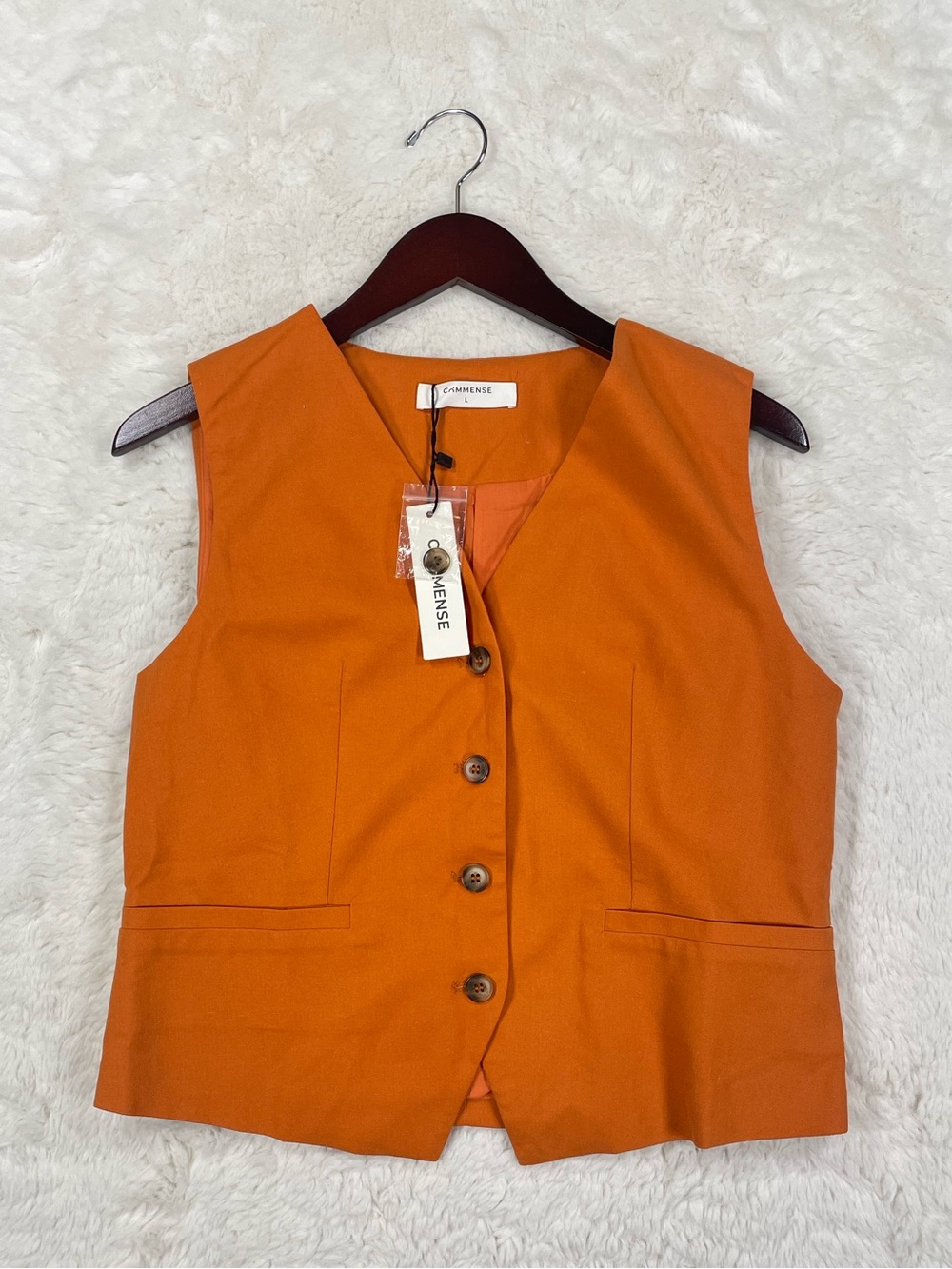 Commense Terracotta Wide-Leg Linen Vest & Trousers Set Size Large - Picture 3 of 12